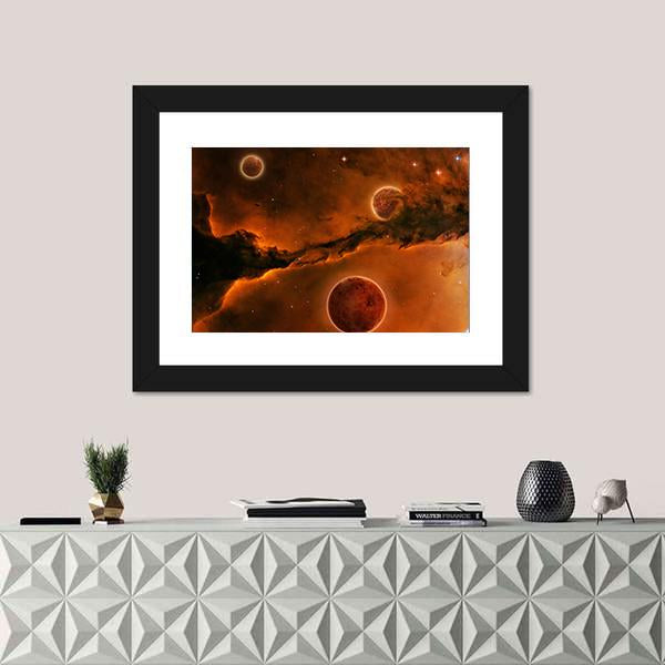 Planet Near A Nebula Canvas Wall Art-1 Piece-Framed Print-20" x 16"-Tiaracle