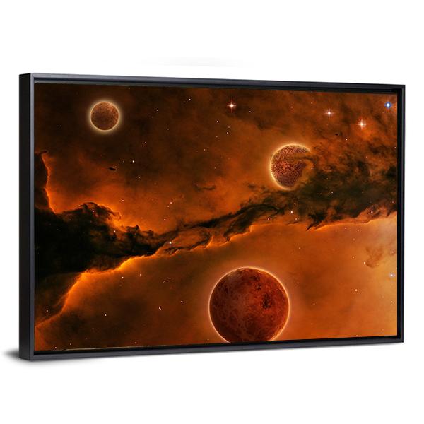 Planet Near A Nebula Canvas Wall Art-3 Horizontal-Gallery Wrap-25" x 16"-Tiaracle