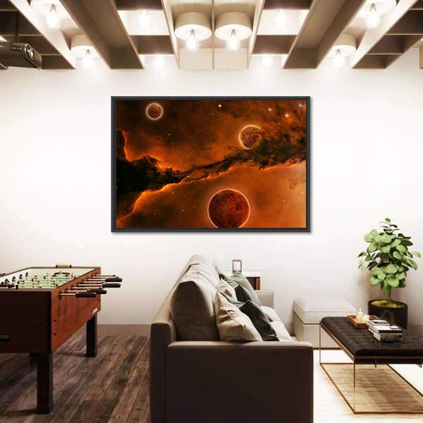 Planet Near A Nebula Canvas Wall Art-3 Horizontal-Gallery Wrap-25" x 16"-Tiaracle