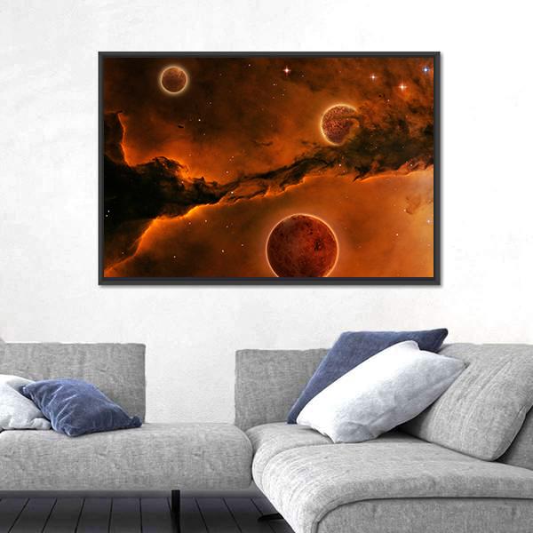 Planet Near A Nebula Canvas Wall Art-3 Horizontal-Gallery Wrap-25" x 16"-Tiaracle