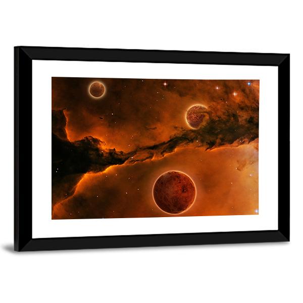 Planet Near A Nebula Canvas Wall Art-3 Horizontal-Gallery Wrap-25" x 16"-Tiaracle