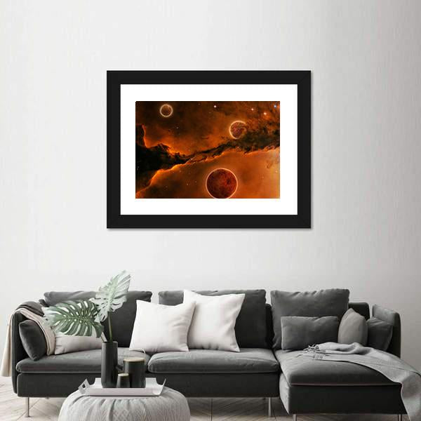 Planet Near A Nebula Canvas Wall Art-3 Horizontal-Gallery Wrap-25" x 16"-Tiaracle