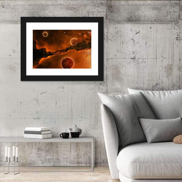 Planet Near A Nebula Canvas Wall Art-3 Horizontal-Gallery Wrap-25" x 16"-Tiaracle