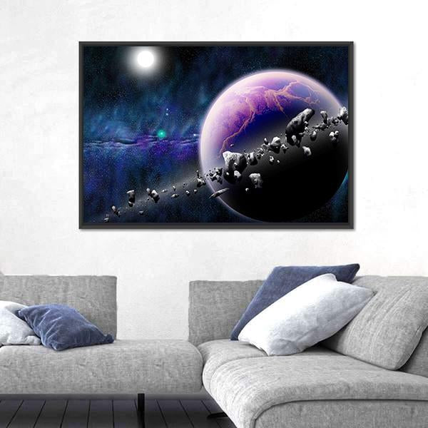 Planet With Asteroids Canvas Wall Art-5 Horizontal-Gallery Wrap-22" x 12"-Tiaracle