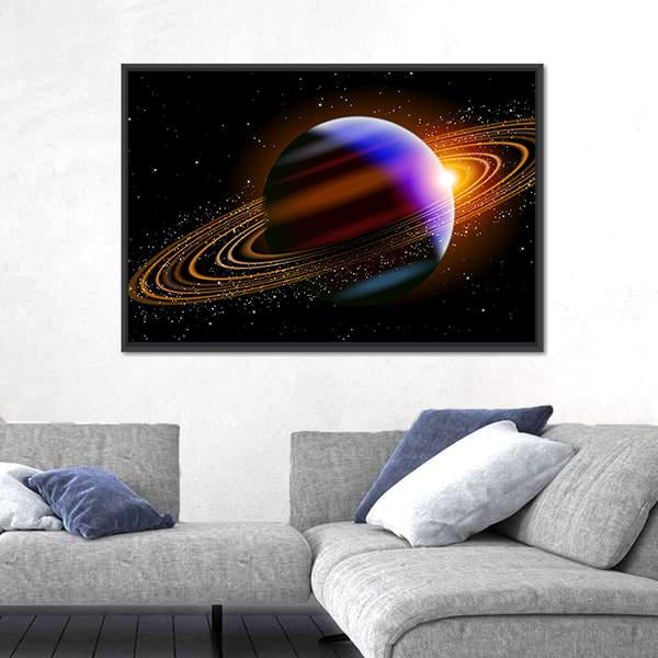Planet With Rings In Deep Space Canvas Wall Art-5 Horizontal-Gallery Wrap-22" x 12"-Tiaracle