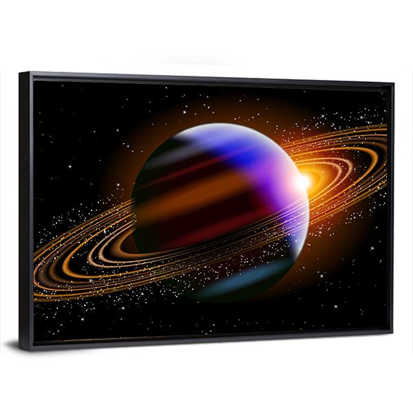 Planet With Rings In Deep Space Canvas Wall Art-5 Horizontal-Gallery Wrap-22" x 12"-Tiaracle