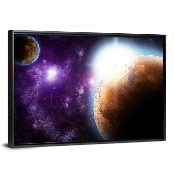 Planet With Sun Flare In Deep Space Canvas Wall Art-3 Horizontal-Gallery Wrap-25" x 16"-Tiaracle