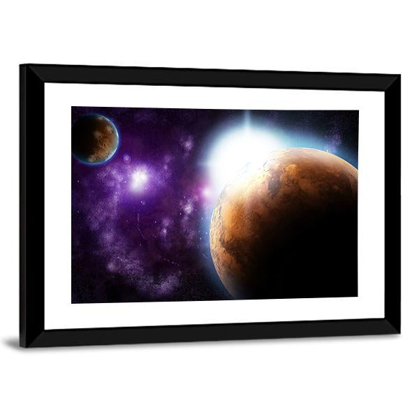 Planet With Sun Flare In Deep Space Canvas Wall Art-3 Horizontal-Gallery Wrap-25" x 16"-Tiaracle