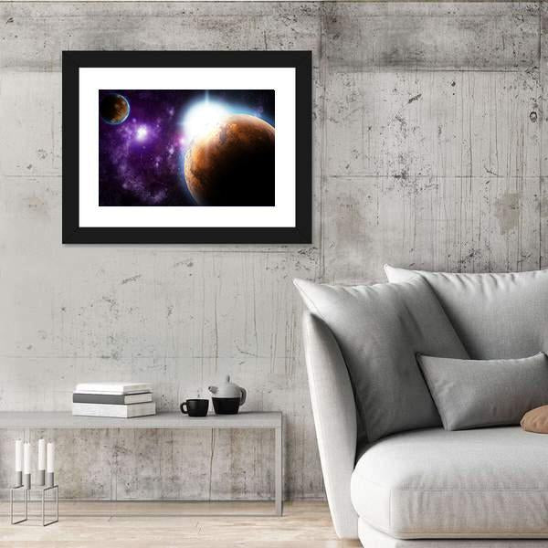 Planet With Sun Flare In Deep Space Canvas Wall Art-3 Horizontal-Gallery Wrap-25" x 16"-Tiaracle