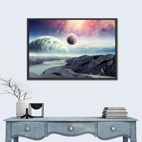 Planets In Space Canvas Wall Art-1 Piece-Floating Frame-24" x 16"-Tiaracle