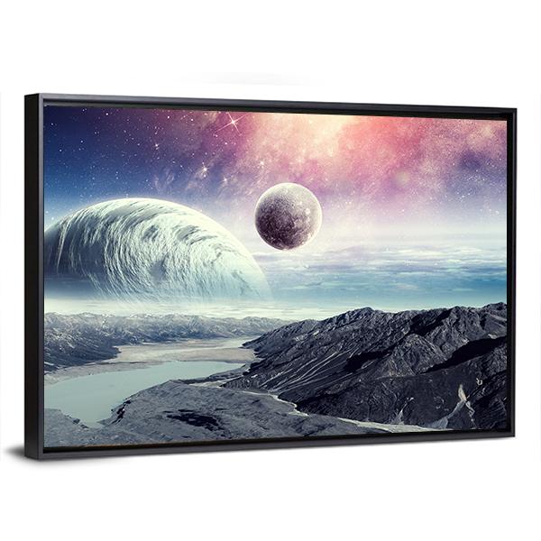 Planets In Space Canvas Wall Art-3 Horizontal-Gallery Wrap-25" x 16"-Tiaracle