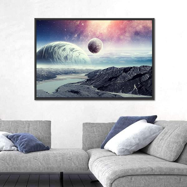 Planets In Space Canvas Wall Art-3 Horizontal-Gallery Wrap-25" x 16"-Tiaracle
