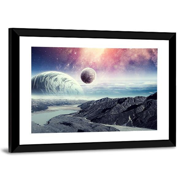 Planets In Space Canvas Wall Art-3 Horizontal-Gallery Wrap-25" x 16"-Tiaracle