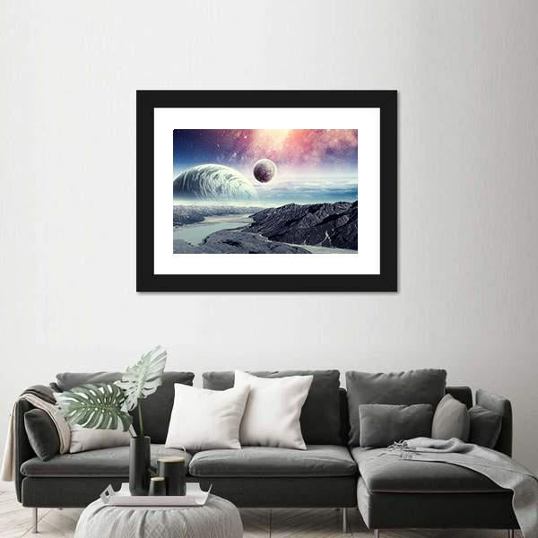 Planets In Space Canvas Wall Art-3 Horizontal-Gallery Wrap-25" x 16"-Tiaracle
