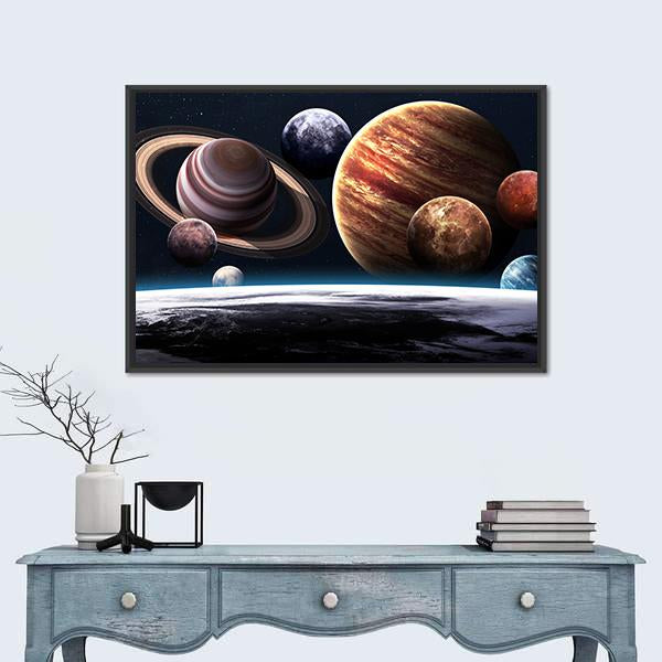 Planets Of The Solar System Canvas Wall Art-1 Piece-Floating Frame-24" x 16"-Tiaracle