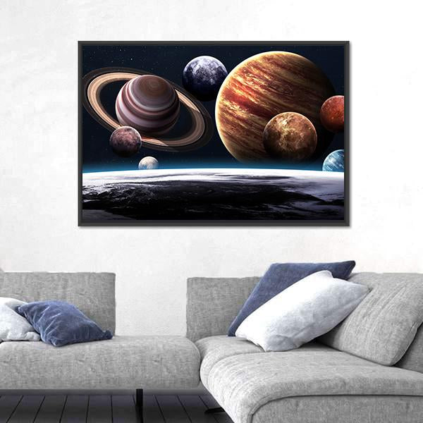 Planets Of The Solar System Canvas Wall Art-5 Horizontal-Gallery Wrap-22" x 12"-Tiaracle