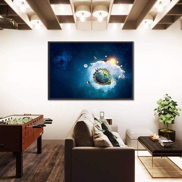 Planets With Unique Universe Canvas Wall Art-5 Horizontal-Gallery Wrap-22" x 12"-Tiaracle