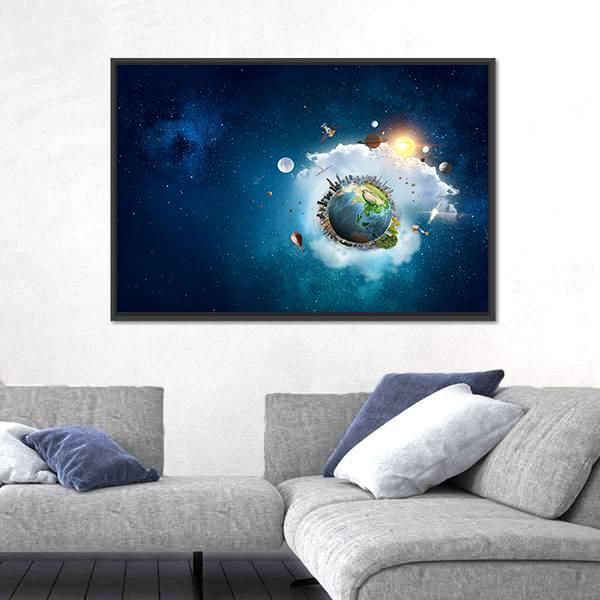 Planets With Unique Universe Canvas Wall Art-5 Horizontal-Gallery Wrap-22" x 12"-Tiaracle