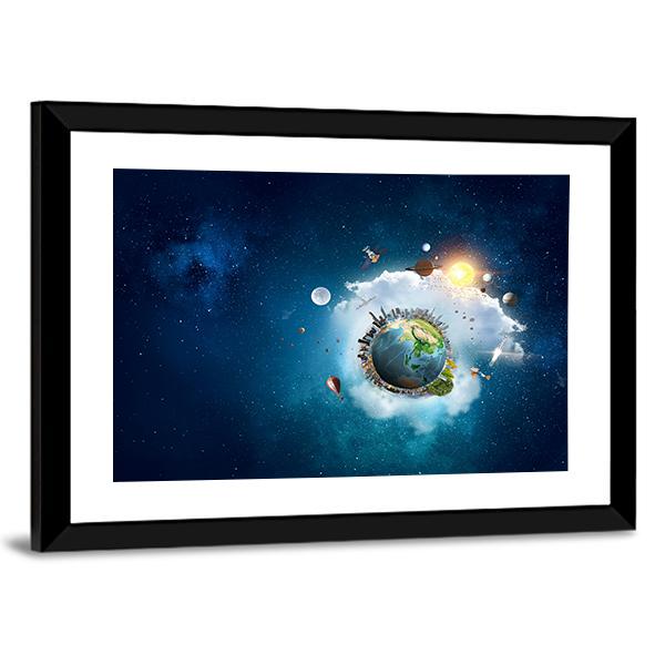 Planets With Unique Universe Canvas Wall Art-5 Horizontal-Gallery Wrap-22" x 12"-Tiaracle