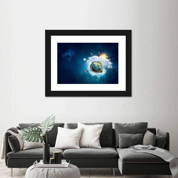 Planets With Unique Universe Canvas Wall Art-5 Horizontal-Gallery Wrap-22" x 12"-Tiaracle