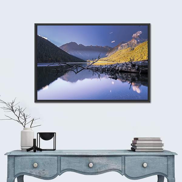 Plateau Lakes And Mountains Canvas Wall Art-1 Piece-Floating Frame-24" x 16"-Tiaracle