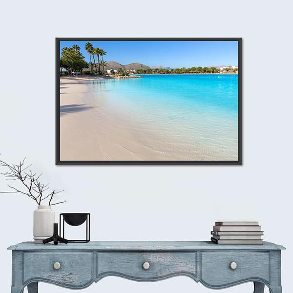 Platja De Alcudia Beach Canvas Wall Art-1 Piece-Floating Frame-24" x 16"-Tiaracle