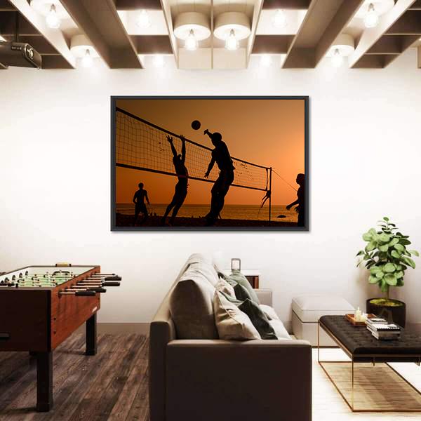 Players Playing Volley Ball At Beach Canvas Wall Art-5 Horizontal-Gallery Wrap-22" x 12"-Tiaracle