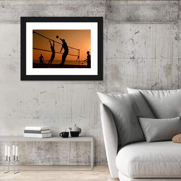Players Playing Volley Ball At Beach Canvas Wall Art-5 Horizontal-Gallery Wrap-22" x 12"-Tiaracle