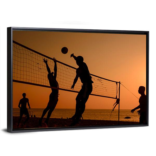 Players Playing Volley Ball At Beach Canvas Wall Art-5 Horizontal-Gallery Wrap-22&quot; x 12&quot;-Tiaracle
