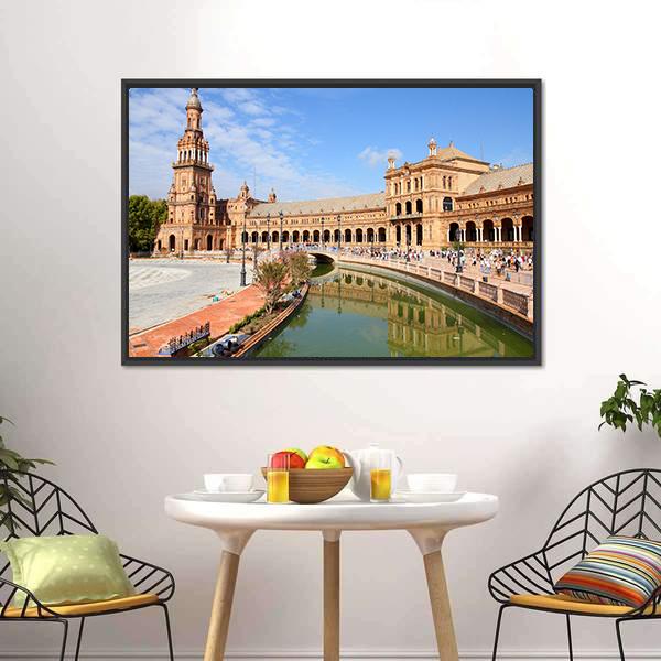 Plaza De Espana Canvas Wall Art-1 Piece-Floating Frame-24" x 16"-Tiaracle