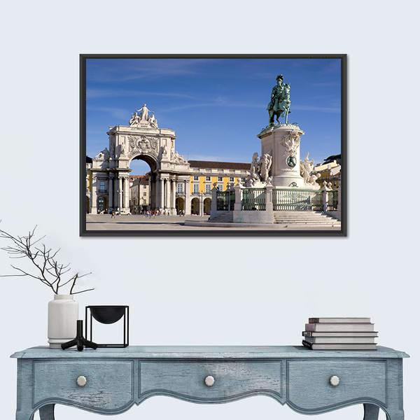 Plaza Do Comercio In Lisbon Portugal Canvas Wall Art-1 Piece-Floating Frame-24" x 16"-Tiaracle