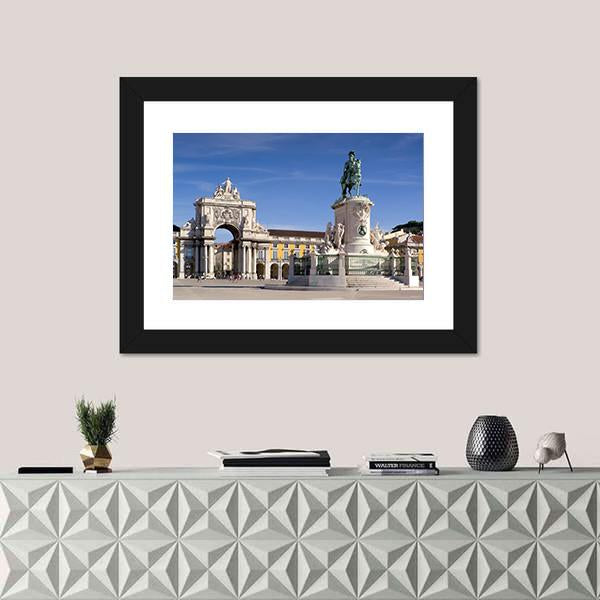 Plaza Do Comercio In Lisbon Portugal Canvas Wall Art-1 Piece-Framed Print-20" x 16"-Tiaracle