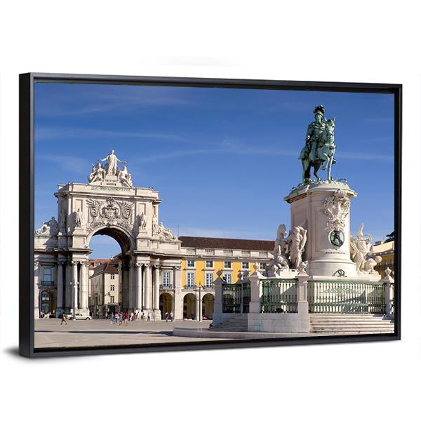 Plaza Do Comercio In Lisbon Portugal Canvas Wall Art-3 Horizontal-Gallery Wrap-25" x 16"-Tiaracle