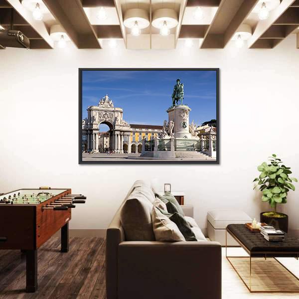 Plaza Do Comercio In Lisbon Portugal Canvas Wall Art-3 Horizontal-Gallery Wrap-25" x 16"-Tiaracle