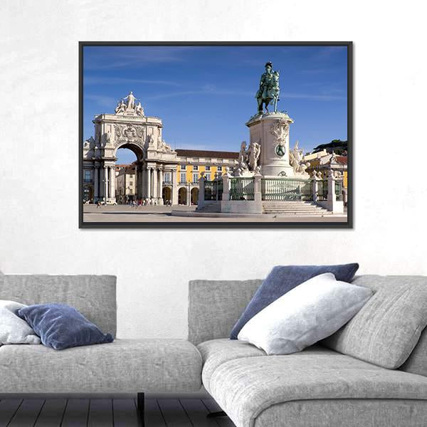 Plaza Do Comercio In Lisbon Portugal Canvas Wall Art-3 Horizontal-Gallery Wrap-25" x 16"-Tiaracle