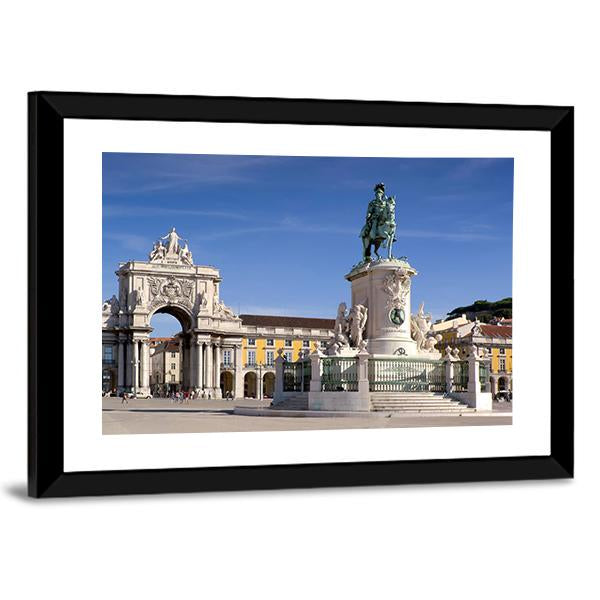 Plaza Do Comercio In Lisbon Portugal Canvas Wall Art-3 Horizontal-Gallery Wrap-25" x 16"-Tiaracle