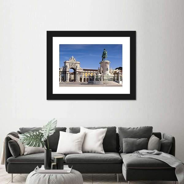 Plaza Do Comercio In Lisbon Portugal Canvas Wall Art-3 Horizontal-Gallery Wrap-25" x 16"-Tiaracle