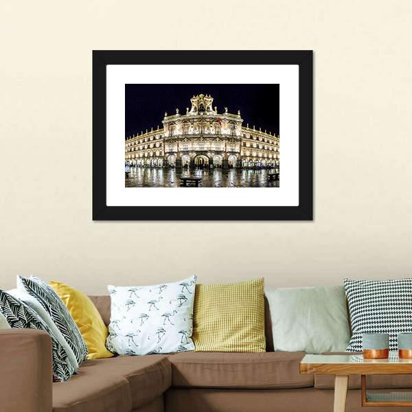 Plaza Mayor At Night Canvas Wall Art-5 Horizontal-Gallery Wrap-22" x 12"-Tiaracle