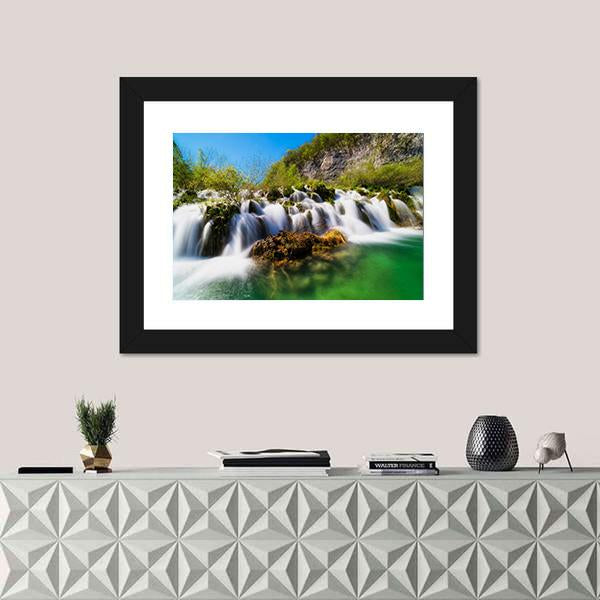 Plitvice Lakes With Waterfall Canvas Wall Art-1 Piece-Framed Print-20" x 16"-Tiaracle