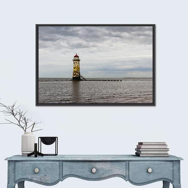 Point Of Ayr Derelict Lighthouse Canvas Wall Art-1 Piece-Floating Frame-24" x 16"-Tiaracle