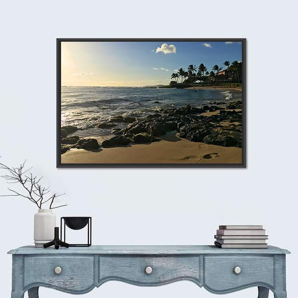 Poipu Beach Park On The Hawaiian Island Of Kauai Canvas Wall Art-1 Piece-Floating Frame-24" x 16"-Tiaracle