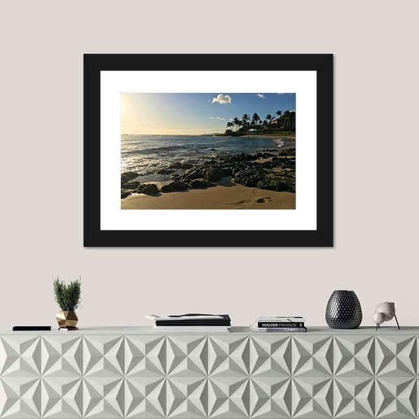 Poipu Beach Park On The Hawaiian Island Of Kauai Canvas Wall Art-1 Piece-Framed Print-42" x 14"-Tiaracle
