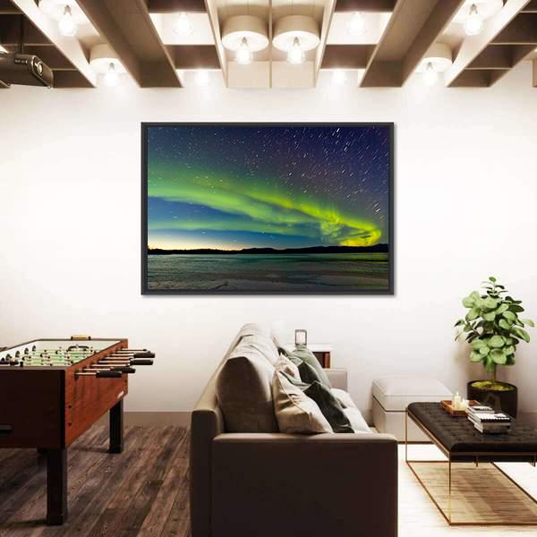 Polar Lights And Morning Dawn On Night Sky Canvas Wall Art-3 Horizontal-Gallery Wrap-25" x 16"-Tiaracle