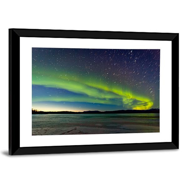 Polar Lights And Morning Dawn On Night Sky Canvas Wall Art-3 Horizontal-Gallery Wrap-25" x 16"-Tiaracle