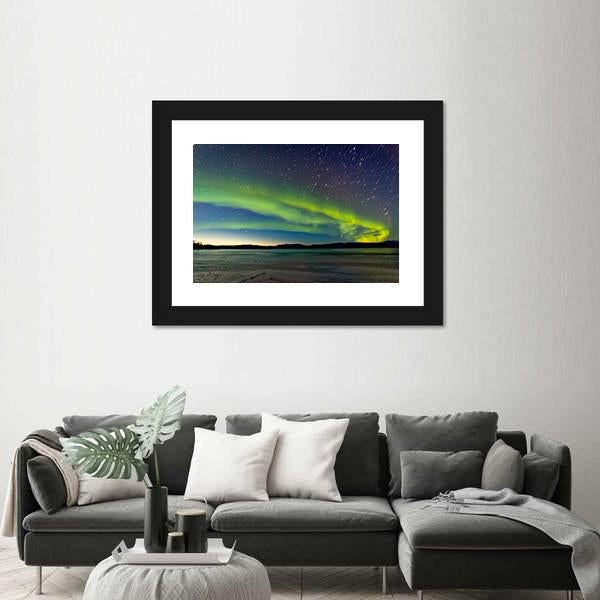 Polar Lights And Morning Dawn On Night Sky Canvas Wall Art-3 Horizontal-Gallery Wrap-25" x 16"-Tiaracle