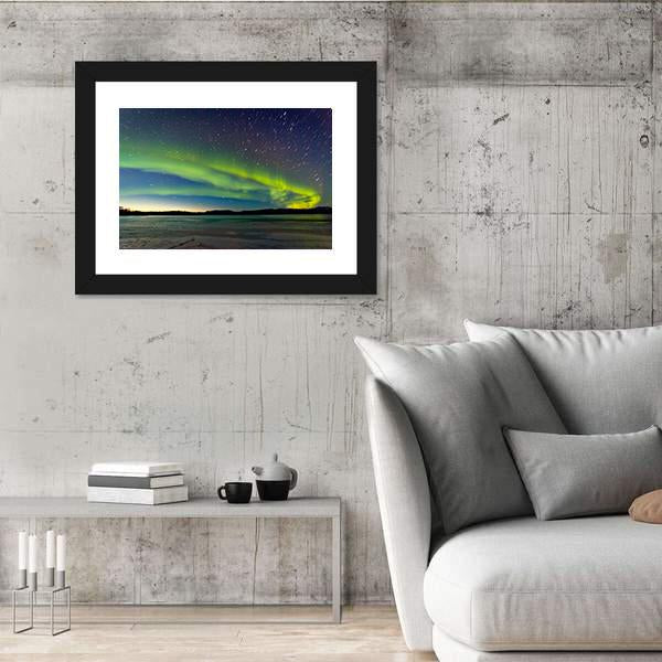 Polar Lights And Morning Dawn On Night Sky Canvas Wall Art-3 Horizontal-Gallery Wrap-25" x 16"-Tiaracle