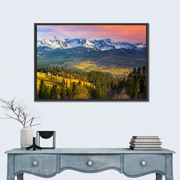 Polish Mountains Tatry At Sunset Canvas Wall Art-1 Piece-Floating Frame-24" x 16"-Tiaracle