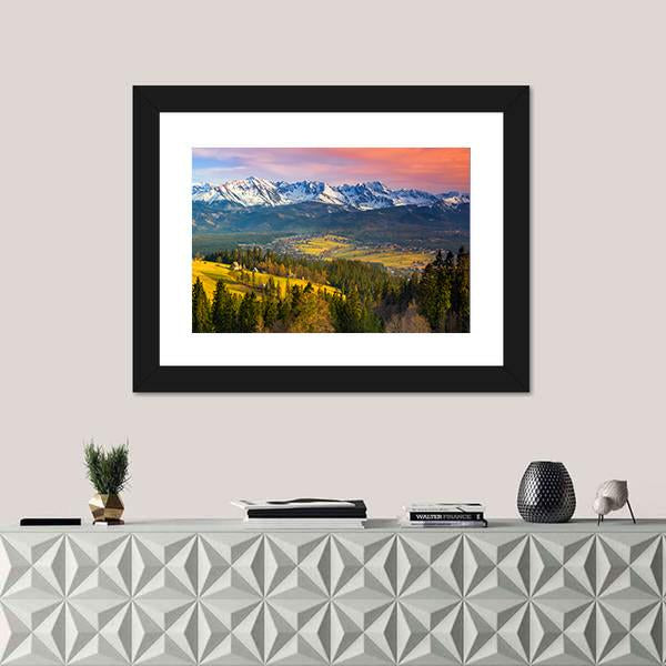 Polish Mountains Tatry At Sunset Canvas Wall Art-1 Piece-Framed Print-20" x 16"-Tiaracle