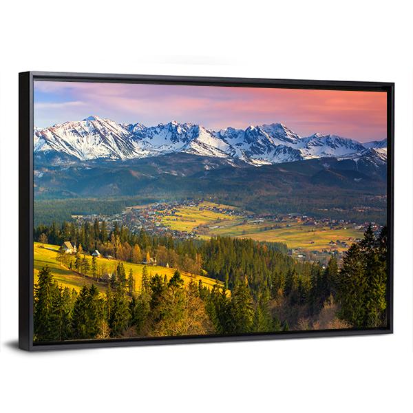 Polish Mountains Tatry At Sunset Canvas Wall Art-3 Horizontal-Gallery Wrap-25" x 16"-Tiaracle