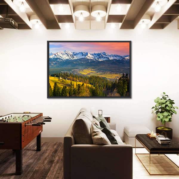 Polish Mountains Tatry At Sunset Canvas Wall Art-3 Horizontal-Gallery Wrap-25" x 16"-Tiaracle